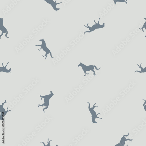 Seamless wild animals pattern small gray silhouette horses running, isolated on gray background, pastel colors, vector eps 10