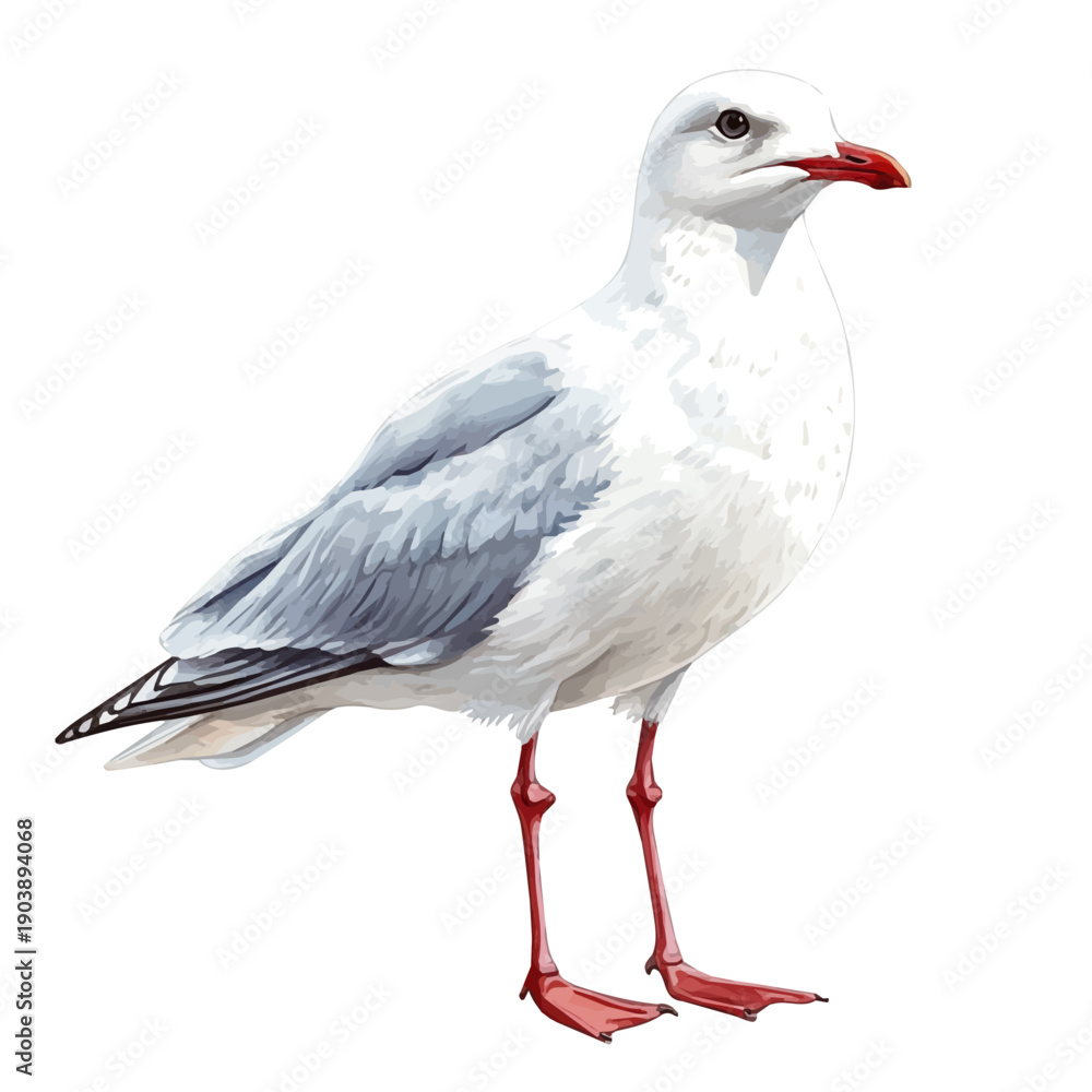 Obraz premium Seagull, illustration watercolor with dynamic strokes and balanced color harmony, isolated on a white background.