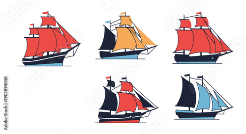 Sailing Ship Line premium color outline design