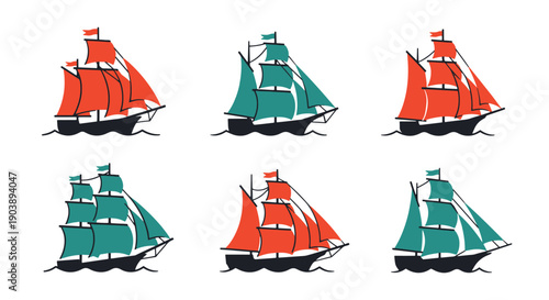Sailing Ship Line filed color illustration