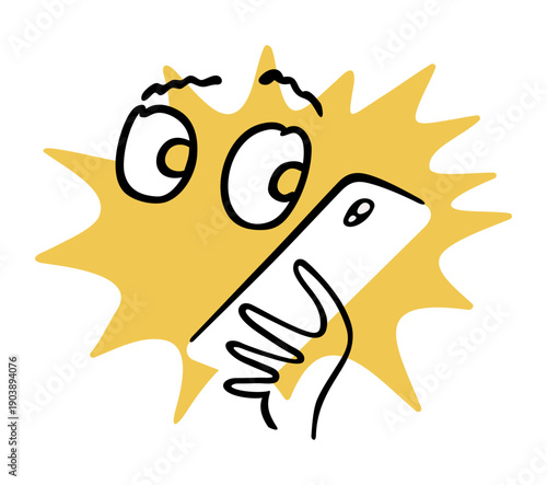 Surprised Eyes Looking at Smartphone Sketch Concept