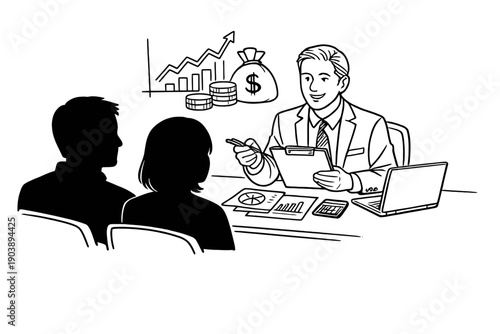 Caucasian male financial advisor consulting clients on investments