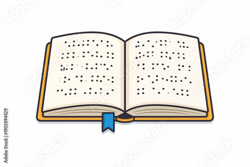 Open braille book with blue bookmark on white background