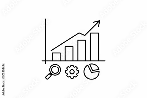 Business growth chart with rising bars and analytical icons