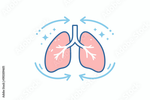 Healthy human lungs with breathing arrows and sparkles illustration