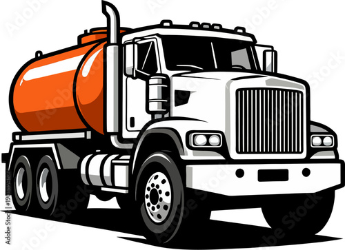 Tanker Truck Vector Illustration — Fuel, Oil or Water Tanker Semi Truck for Logistics and Transportation