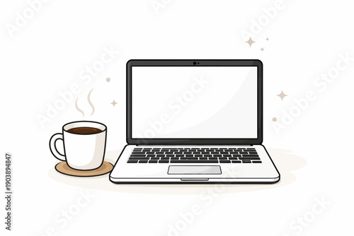 Modern laptop with coffee cup on desk