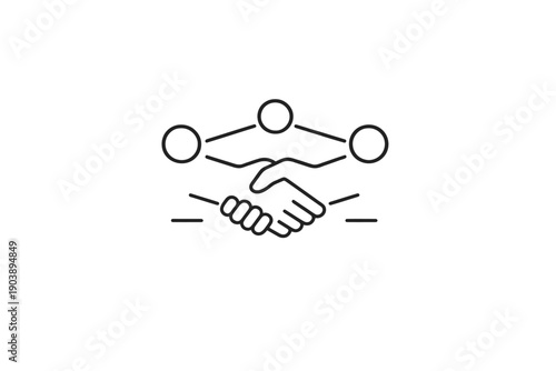Handshake network symbol on gray background representing connection and collaboration