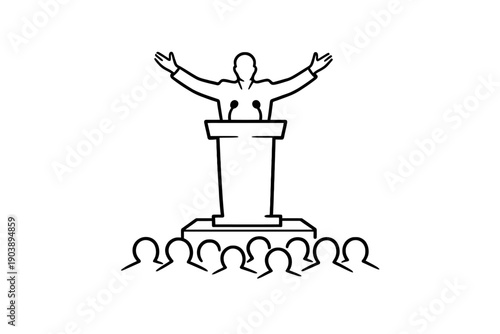 Silhouette of speaker at podium addressing audience