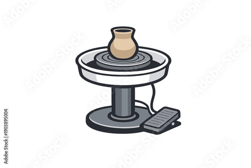 Ceramic vase on electric pottery wheel illustration in minimalist style