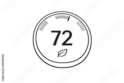 Smart thermostat interface displaying temperature 72 with eco leaf icon