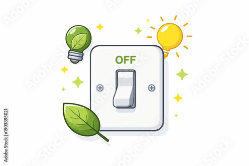 Eco-friendly light switch with leaf and bulb icons for energy conservation