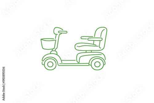 Neon green mobility scooter symbol on dark background
