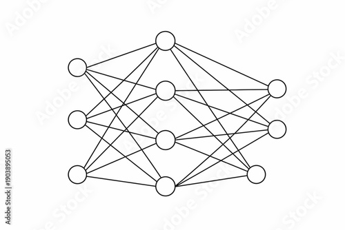 Abstract neural network structure with interconnected nodes and lines