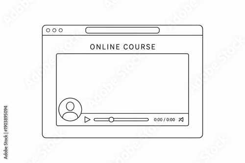 Outline of online course interface with video player and avatar icon