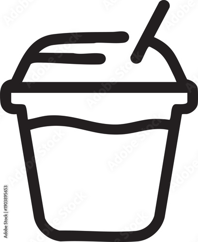 Vector icon yogurt cup four styles black solid glyph outline minimal flat multicolor filled cartoon flat shaded.