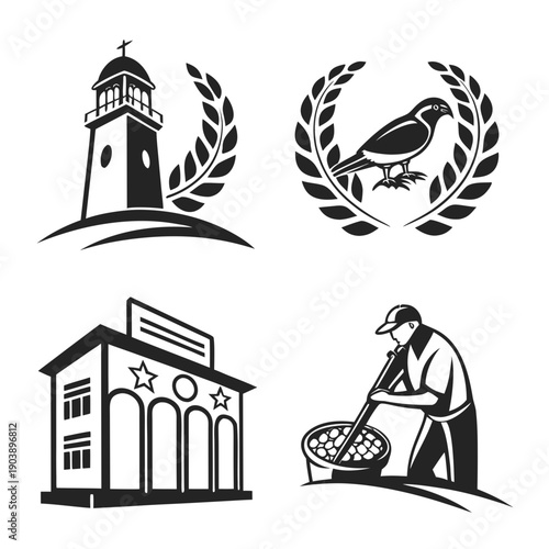 Four black and white icons on a white background Vector