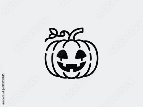 Jack-o-lantern face in simple line art with black outline on white background for halloween icon