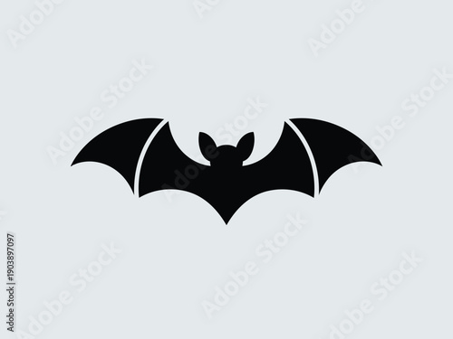 Bat Silhouette in Minimalist Style with Solid Black Color on White Background for Logo Design
