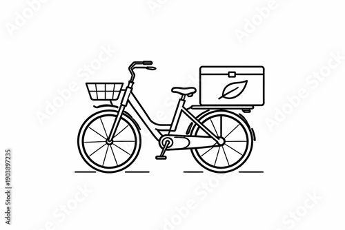 Eco-friendly bicycle with leaf logo delivery box and wire basket