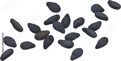 Falling black sesame seeds isolated