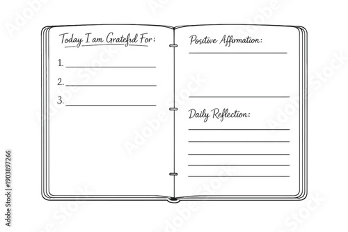Open gratitude journal with positive affirmations and daily reflection sections
