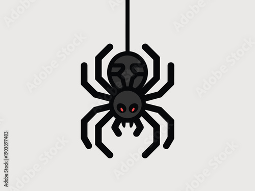 Black spider with red eyes in minimalist illustration style on white background for halloween decoration