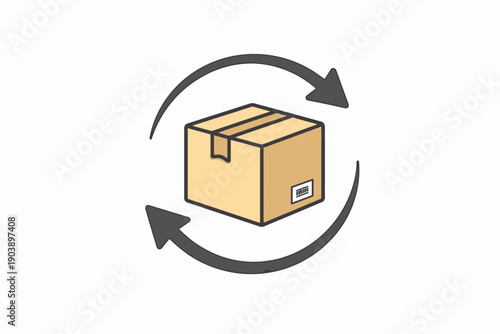 Cardboard box with recycling arrows symbolizing package return and reuse