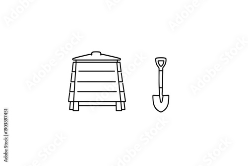 Minimalist beehive and shovel icon on gradient background