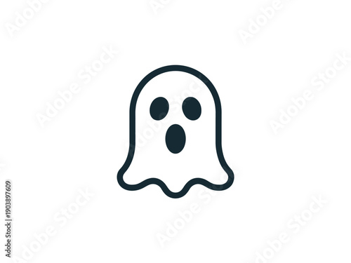 Ghost Icon in Simple Minimalist Design with Dark Blue Color on White Background for Web Graphics