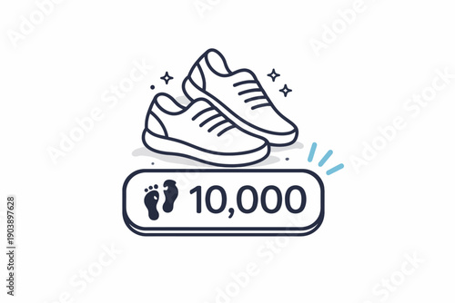 Celebrating 10,000 steps: sneakers and milestone badge illustration