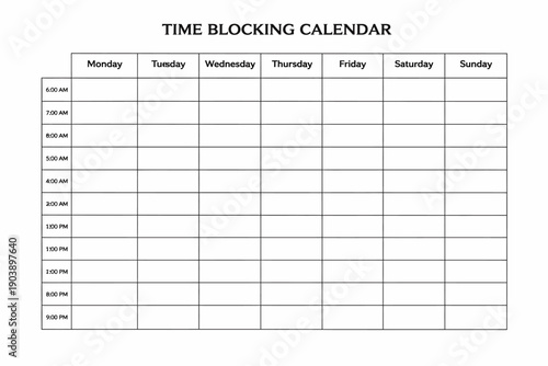 Blank weekly time blocking calendar template for efficient scheduling