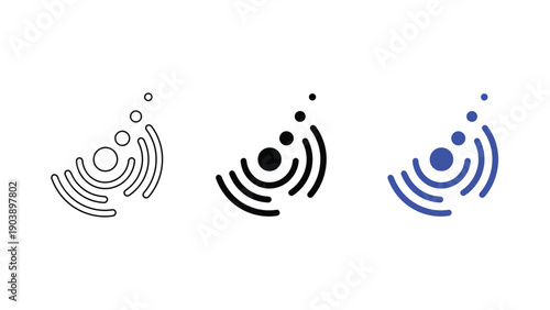 Wireless Signal and Data Transmission Icon Set: Network Connectivity, 5G Internet, and Digital Communication Concept