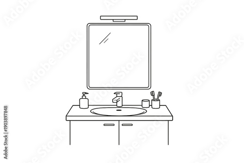 Modern minimalist bathroom vanity with mirror and light fixture