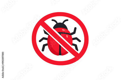 Red no bug sign with cartoon insect on gray background