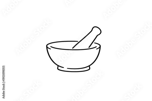 Mortar and pestle outline on gradient gray background