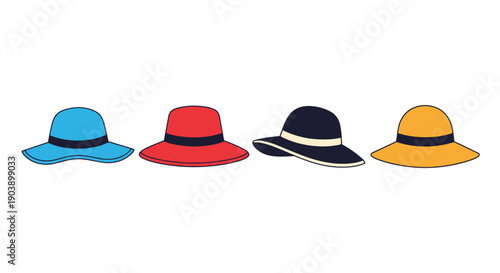 Sun Hats Line art color flat style