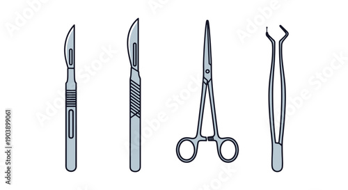 Surgery Tools Line filled color trendy design
