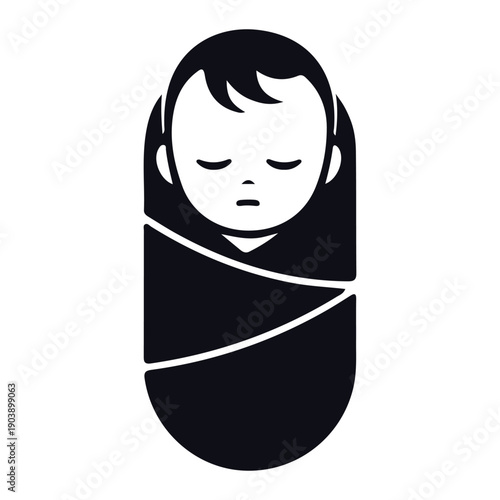 Stylized Icon of a Sleeping Newborn Baby Wrapped in Swaddling Clothes