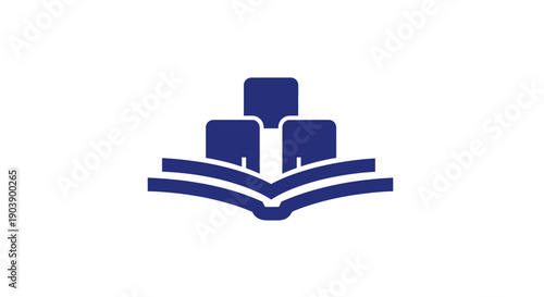 Books stacked on an open book.