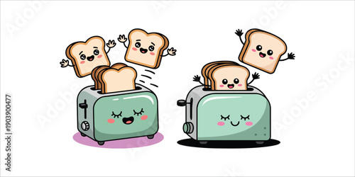 Two slices of golden brown toast in a stainless steel toaster, kitchen counter background, close-up