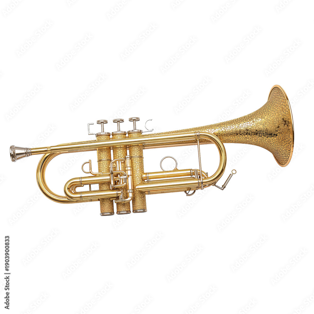 Obraz premium Gold Trumpet Stands Alone in Studio Space With Soft Light Shining on It for Musical Display