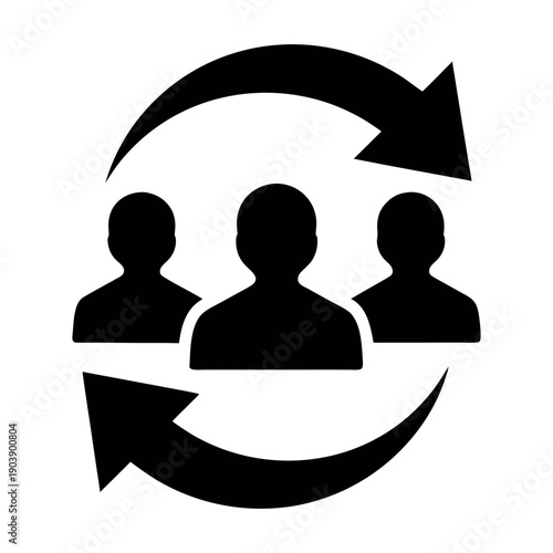 A minimalist vector graphic illustrating teamwork and collaboration in a circular motion silhouette