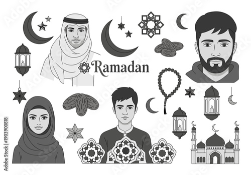 A serene illustration of a woman in a hijab, evoking calmness and cultural pride, ideal for diversity-focused content.