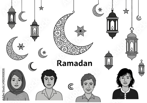 A serene illustration of a woman in a hijab, evoking calmness and cultural pride, ideal for diversity-focused content.