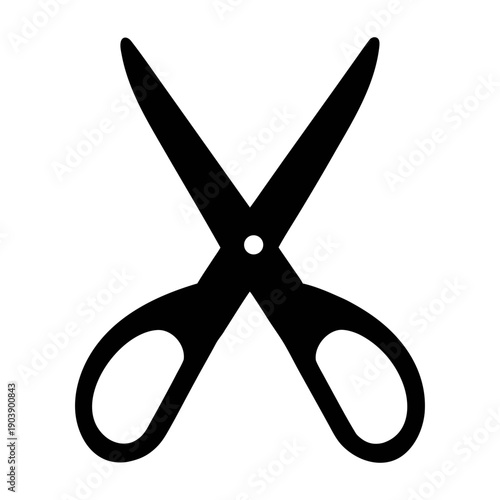 A minimalist black silhouette of scissors on a transparent background