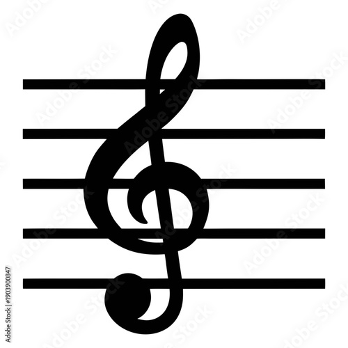 A minimalist treble clef music symbol on sheet music lines in a flat vector graphic design silhouette