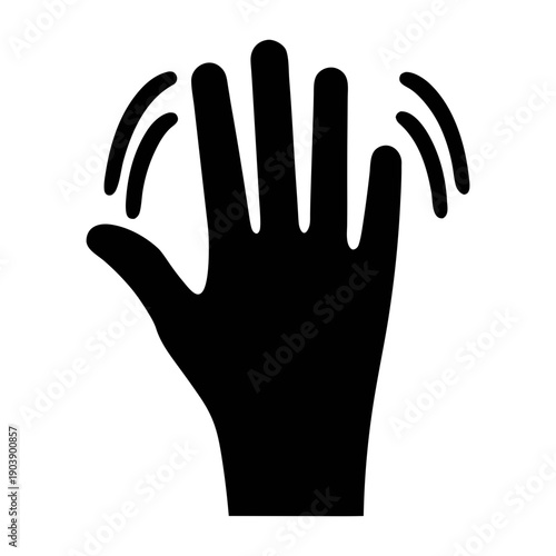A minimalist hand icon with motion lines, depicted in silhouette mode