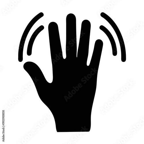 A minimalist hand icon with signal waves in silhouette mode