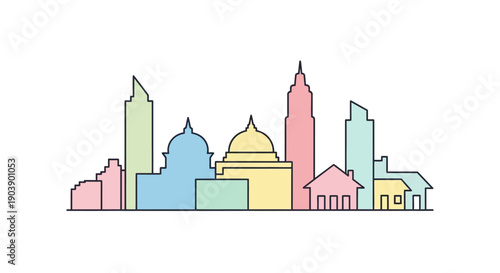 Colorful City Skyline with Buildings.